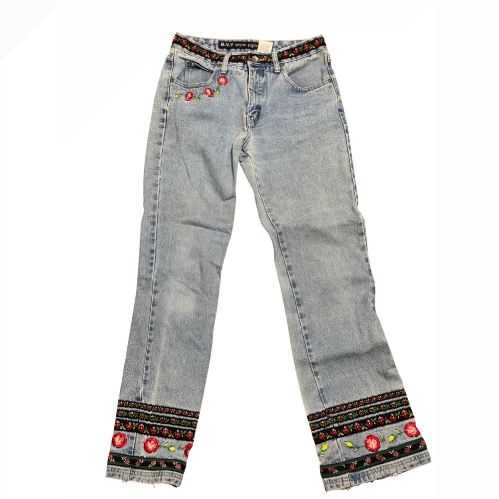 R.V.T Serve Piping Hot Vintage Floral Embroidered Jeans Light Wash Denim 9/10